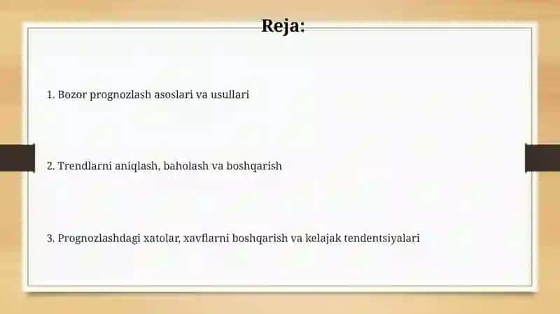 Bozor prognozi va tendentsiya o'zgarishlariga kirish 2