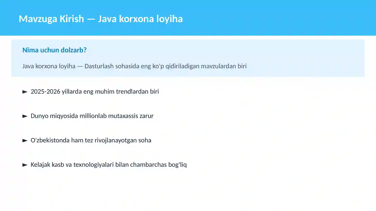DASTURLASH | JAVA VA KORXONA 2