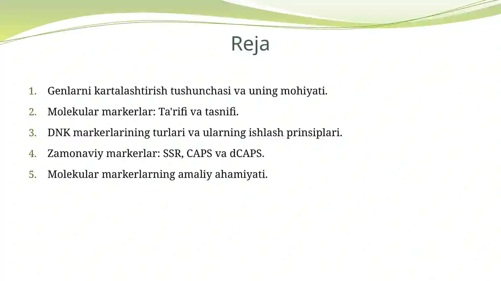 Genlarni kattalashtirish.Molekular markerlar va ularning genlarni kattalashtirishdagi ahamiyati 2