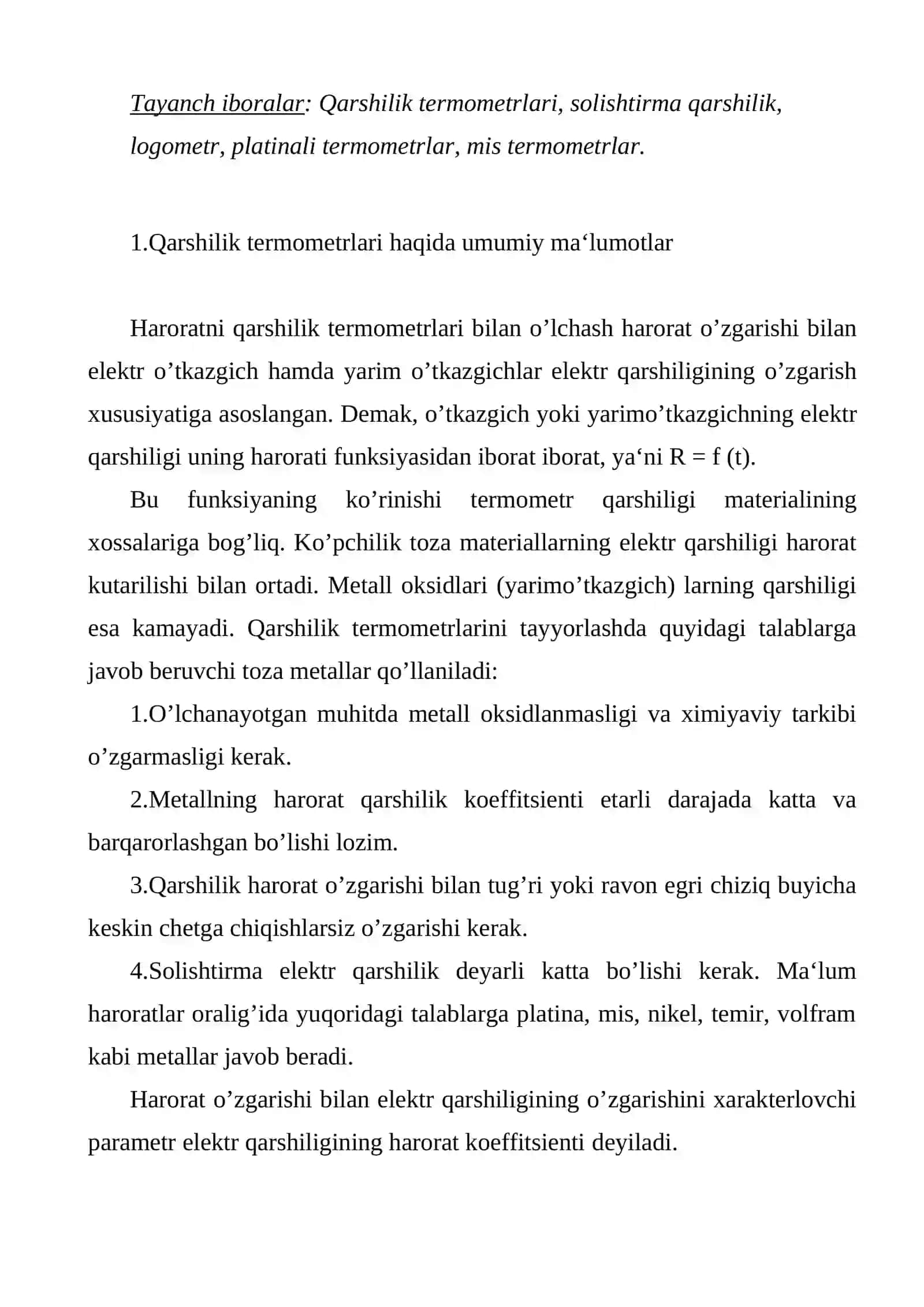 Qarshilik termometrlari. Logometrlar 2