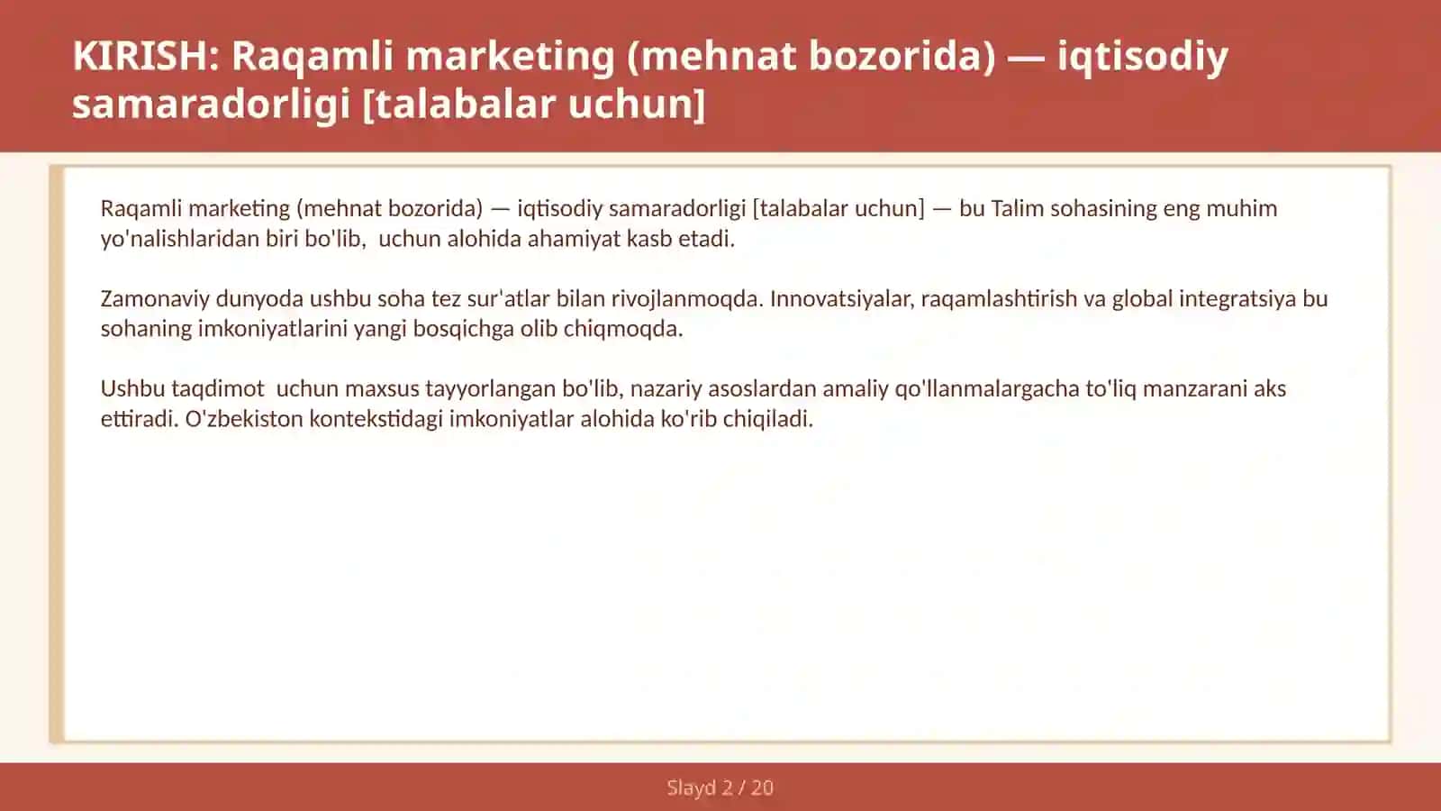 Raqamli marketing (mehnat bozorida) — iqtisodiy samaradorligi [talabalar uchun] 2