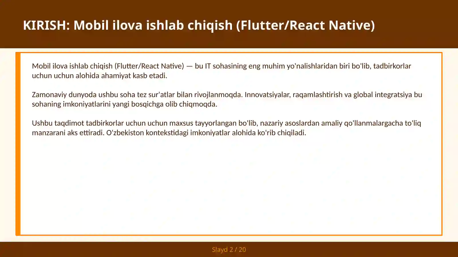MOBIL ILOVA ISHLAB CHIQISH (FLUTTER/REACT NATIVE) 2