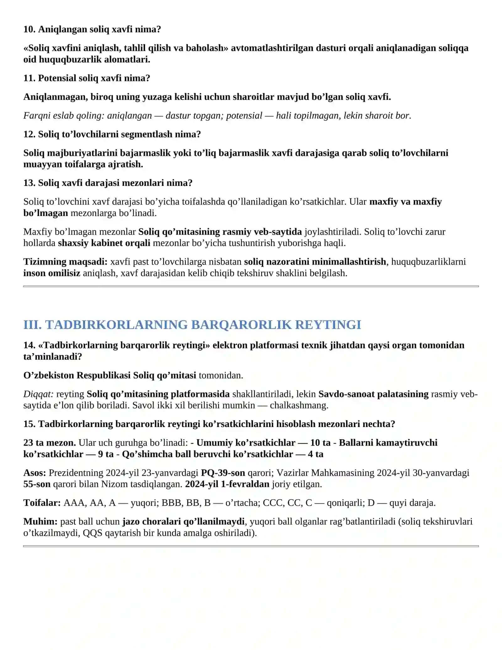 Soliq organlariga ishga kirish — suhbat savollari va javoblari  Soliq ishga kirish suhbat savollari va javoblari Soliq xodimi lavozimi uchun suhbat savollari  Soliq organlari uchun test va suhbat savollari  Soliq inspeksiyasiga ishga kirish savollari va javoblari  Soliq qo‘mitasi — ishga qabul suhbatiga tayyorgarlik 2