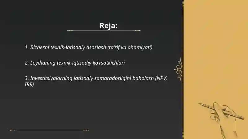 Biznesni texnik iqtisodiy tomondan baholash 2