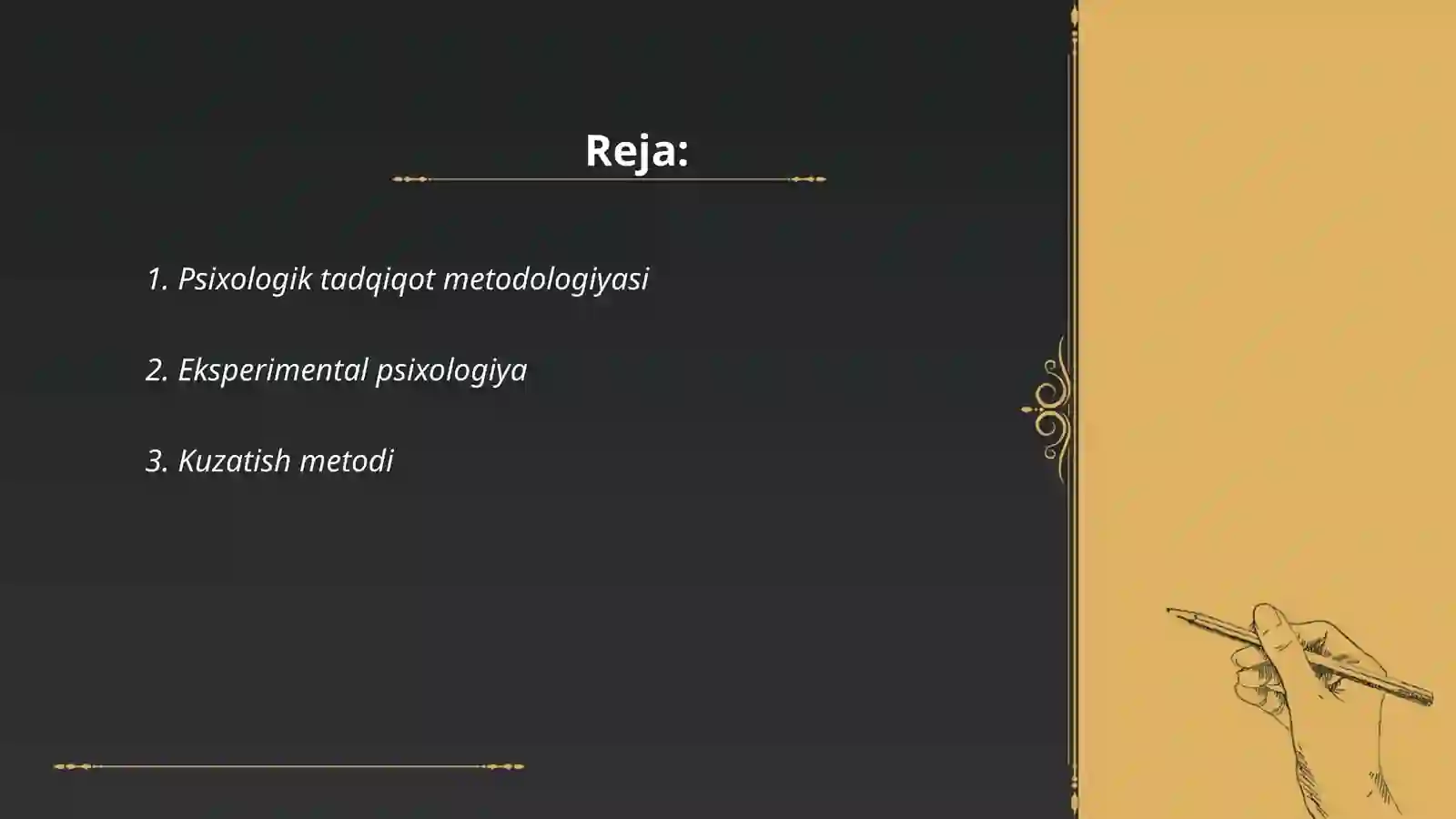 Psixologiya fanining ilmiy tadqiqot metodlarini oʻrganib taqdimot (slayd) tayyorlash 2