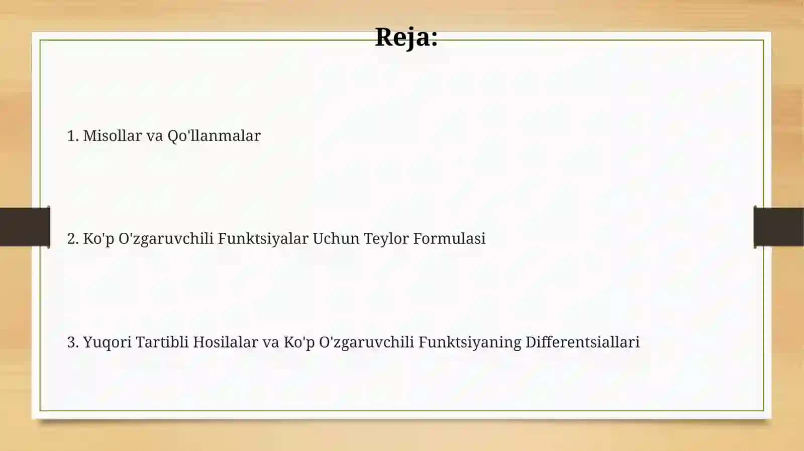 Ko`p o`zgaruvchili funksiyaning yuqori tartibli xosila va differensiali.Teylor formulasi 2