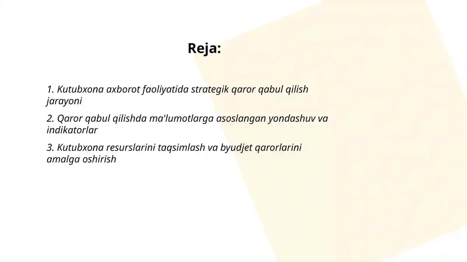 Kutubxona axborot faoliyati menejmentida qaror qabul qilish va qarorni amalga oshirish 2