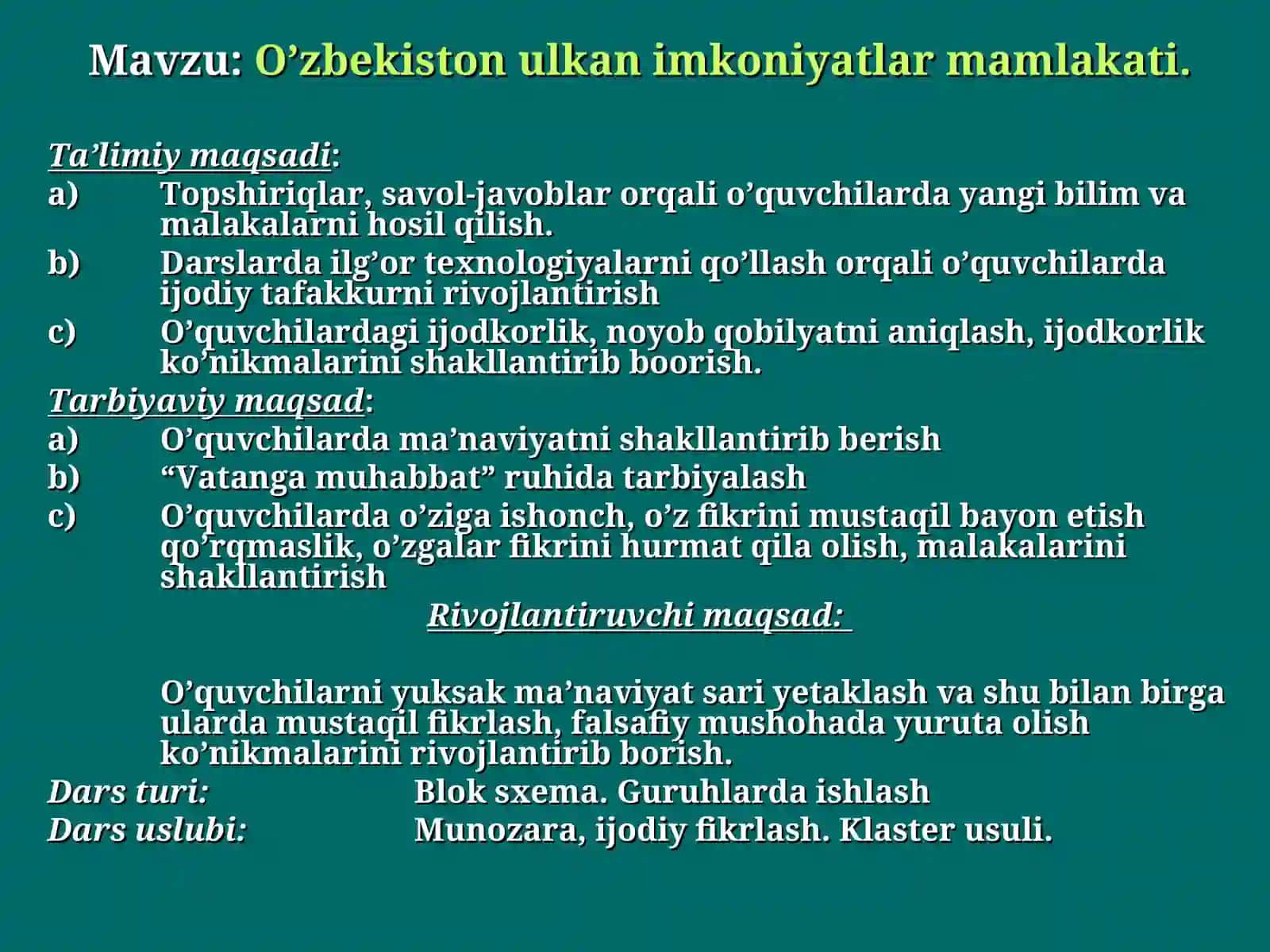 O`zbekiston ulkan imkoniyatlar mamlakati 2
