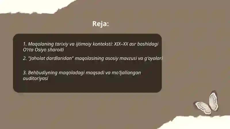 Mahmudxoʻja Behbudiy "Jaholat dardlaridan" nomli maqolasi tahlili va taqrizi 2