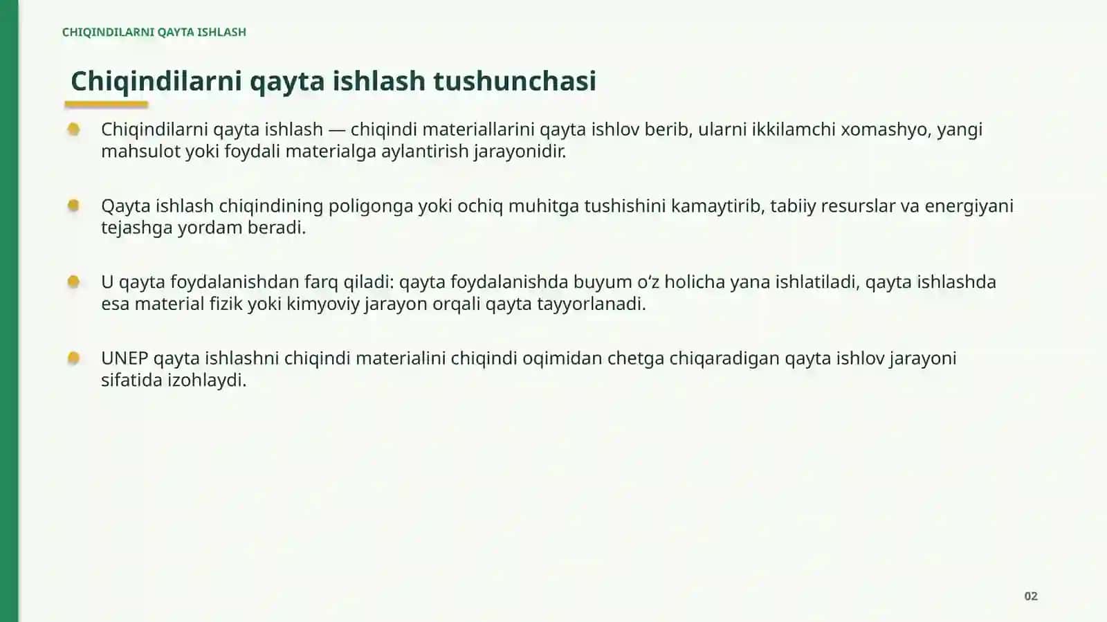 CHIQINDILARNI QAYTA ISHLASH 2