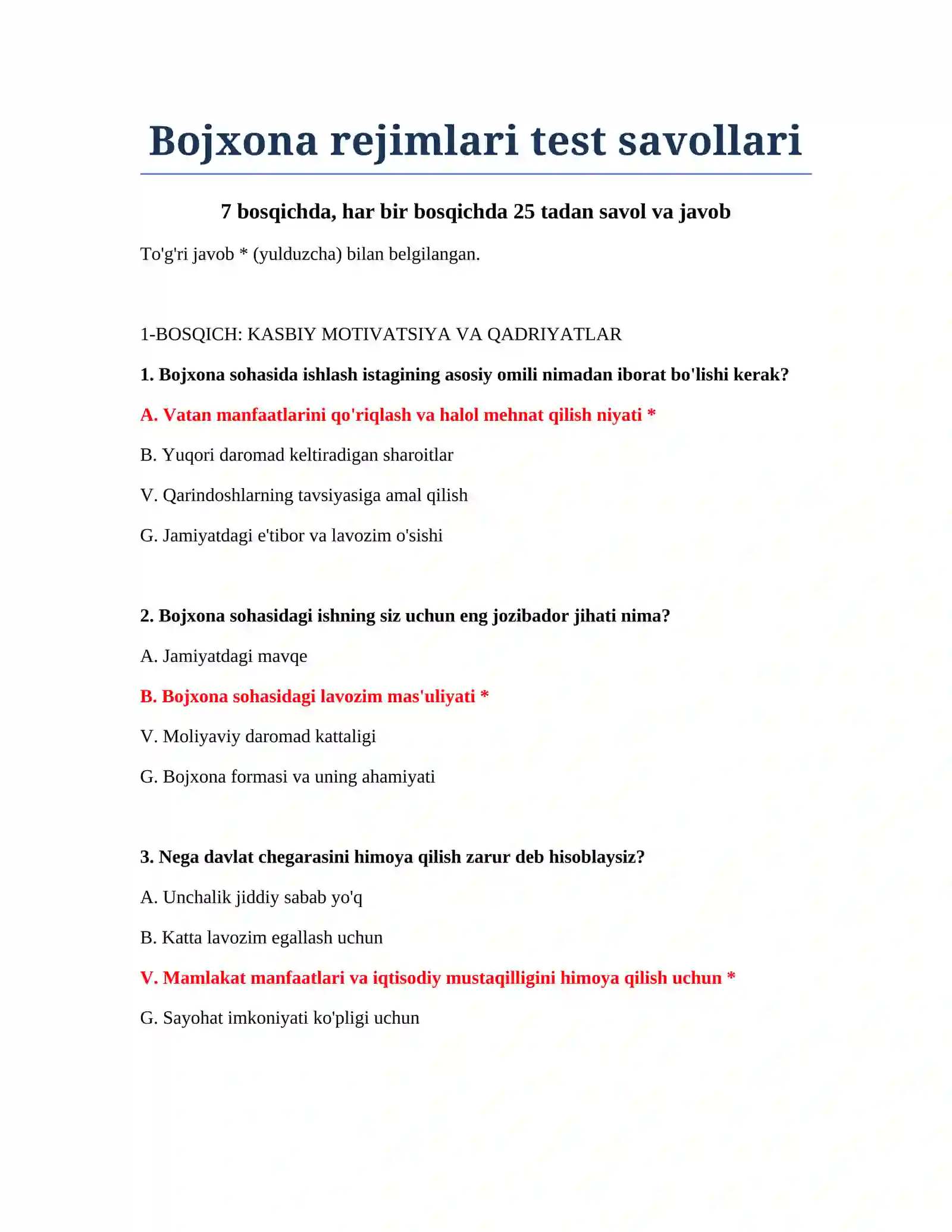 Bojxona rejimlari test savollari 2