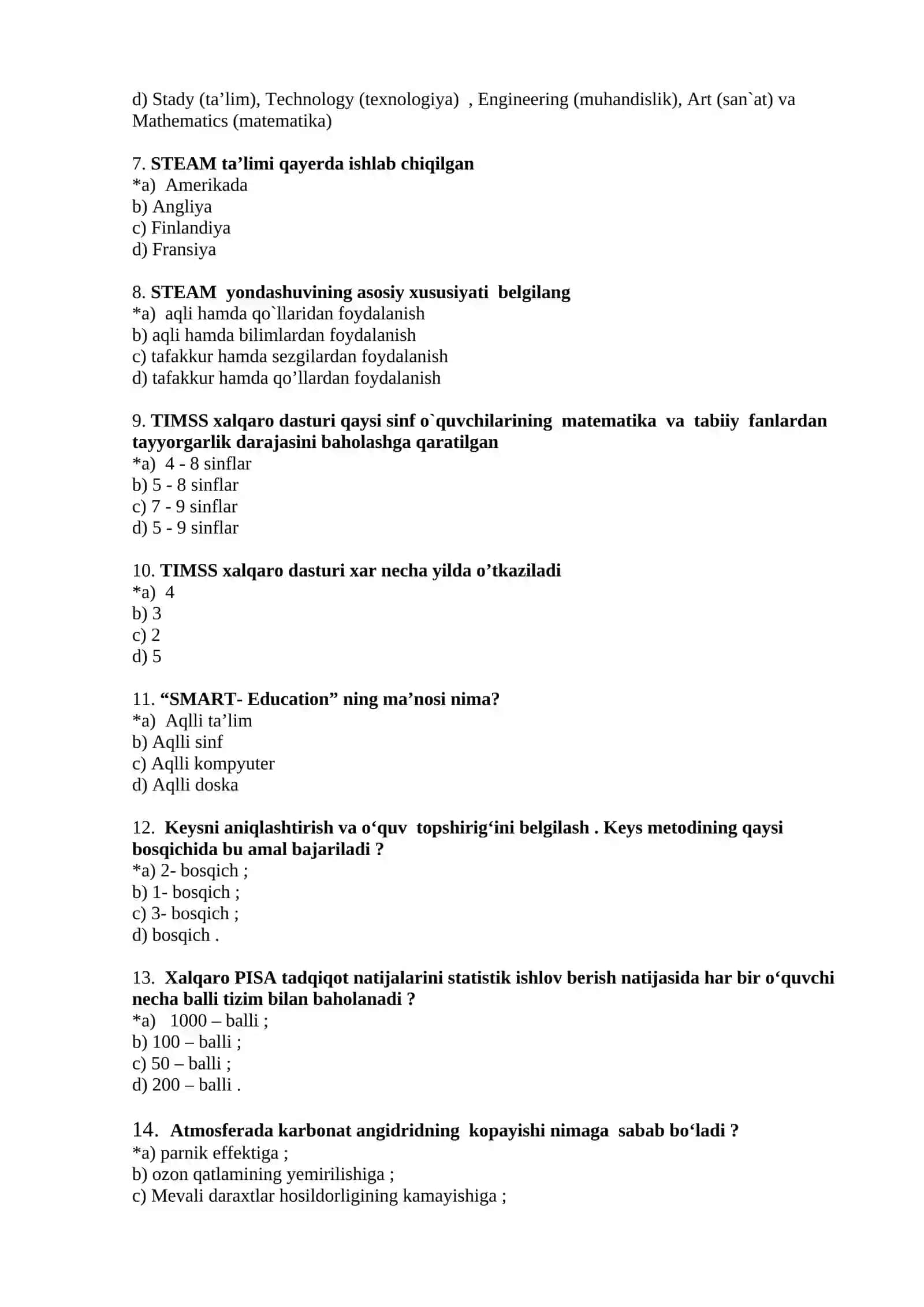 Biologiya fanidan testlar 2