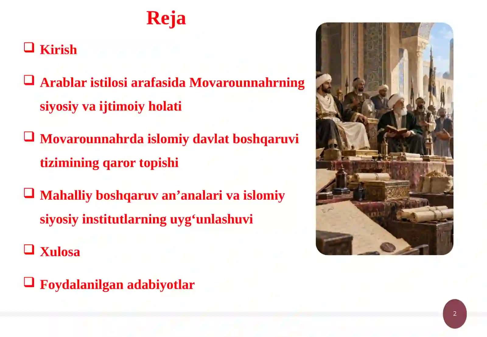Arablar isitilosi va Movarounnahr davlat boshqaruvi tizimi 2