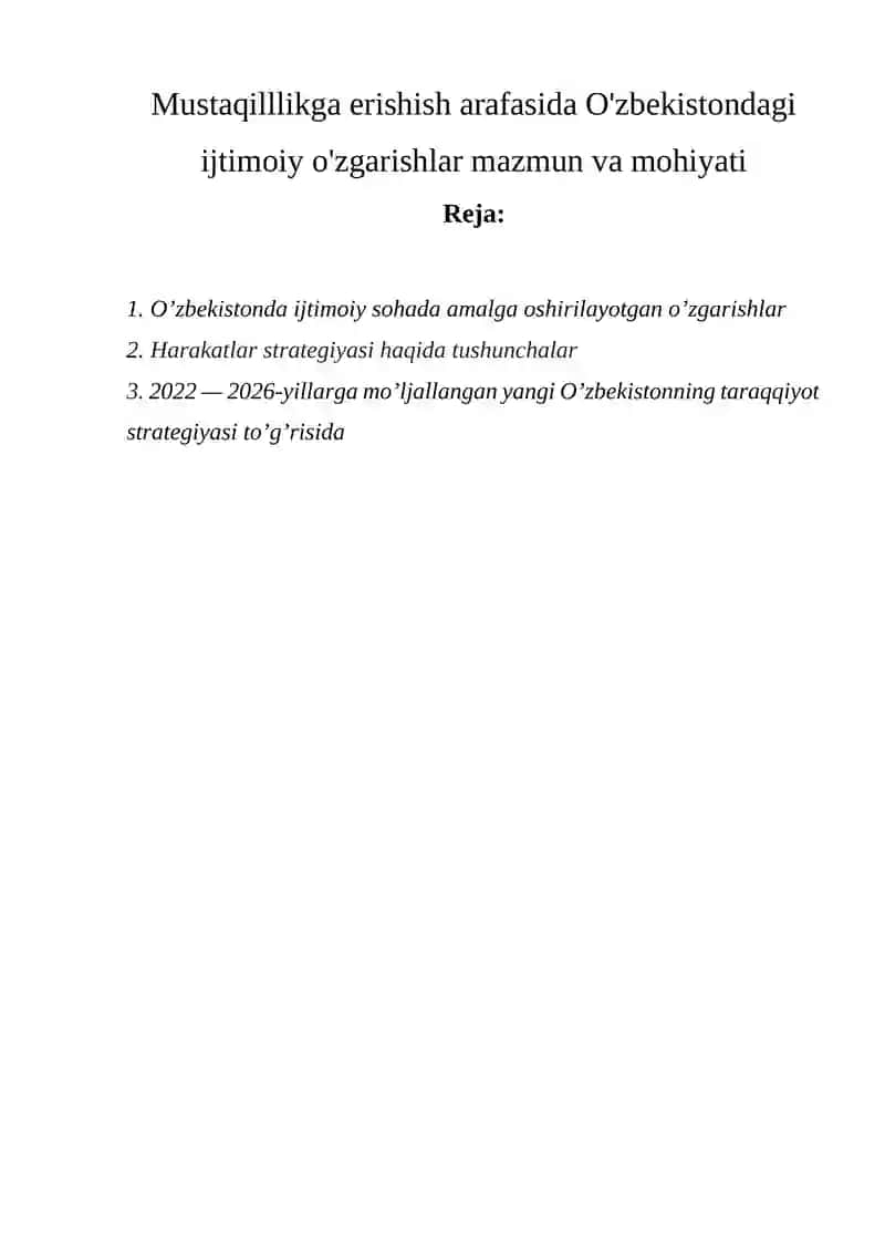 MUSTAQILLLIKGA ERISHISH ARAFASIDA O'ZBEKISTONDAGI IJTIMOIY O'ZGARISHLAR MAZMUN VA MOHIYATI 2