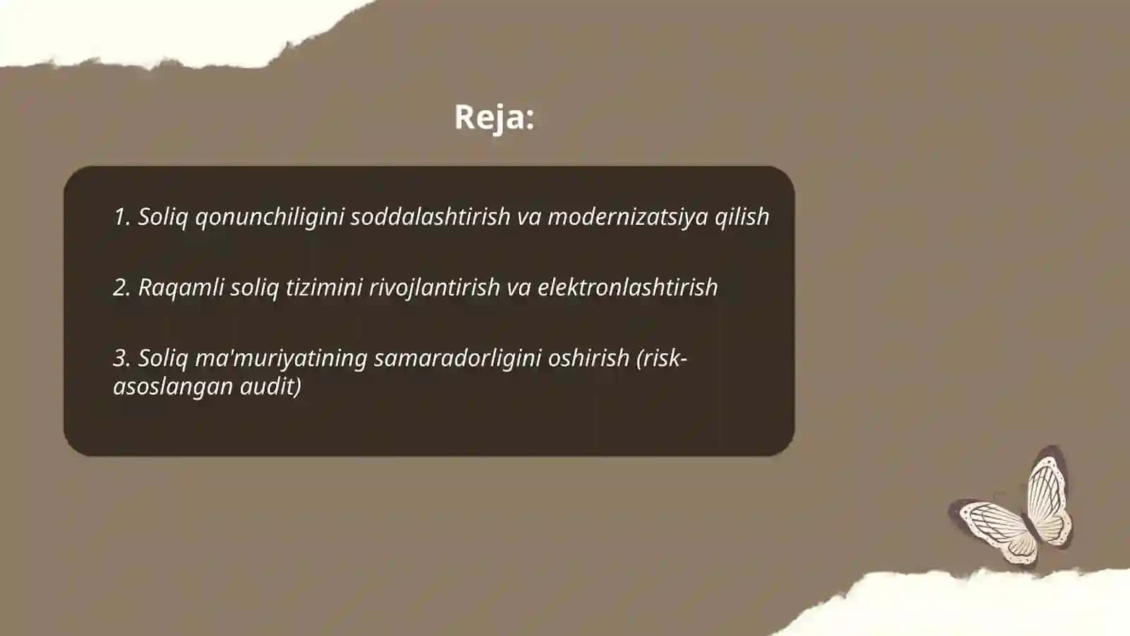 O'zbekiston Respublikasida Soliq siyosatining takomillashtirish yo'llari Rahmonberdiyeva Charos 2