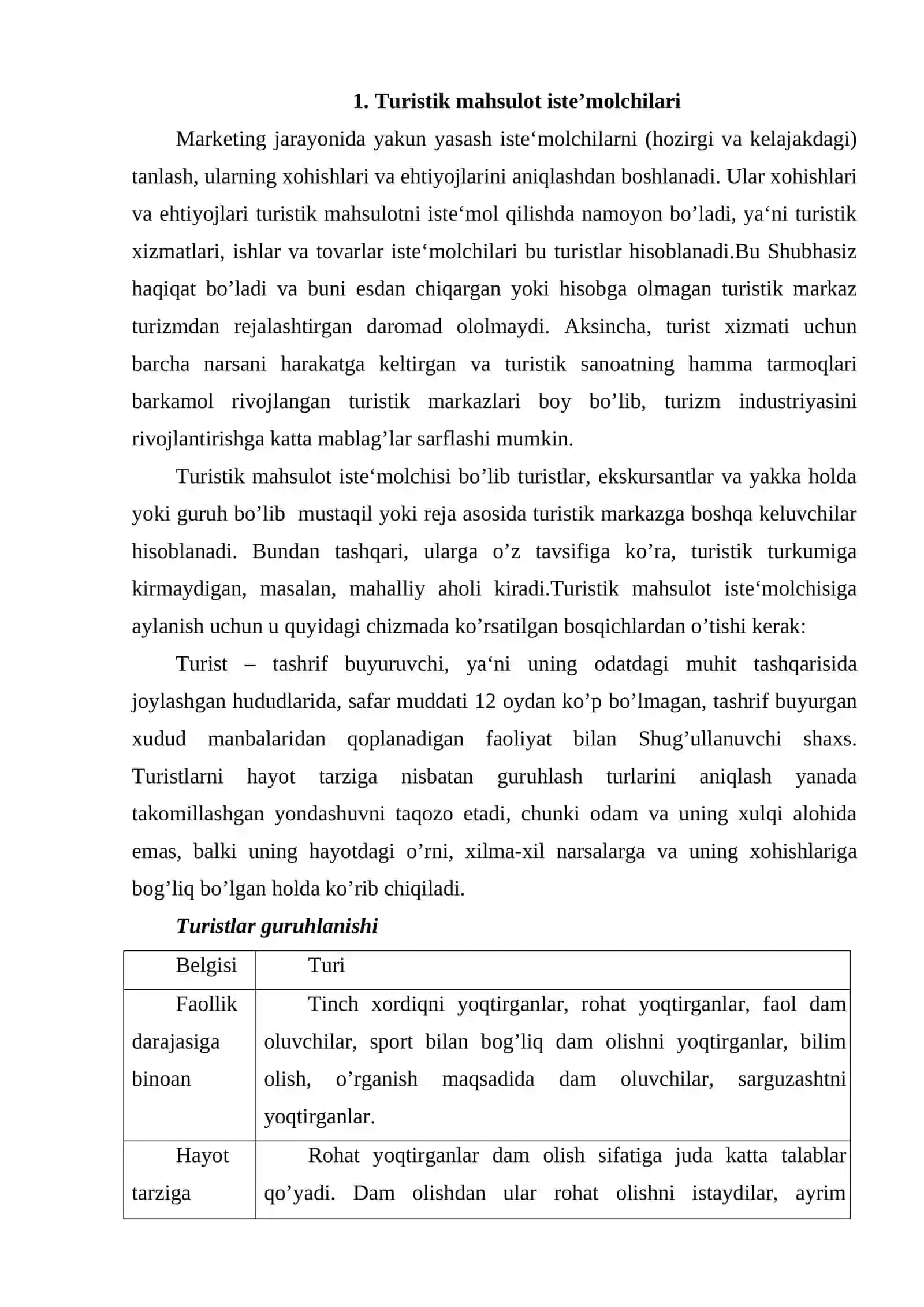 Turistik xizmatlarning iste’molchilari 2