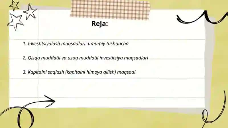 Investitsiyalash maqsadlari va bosqichlari 2