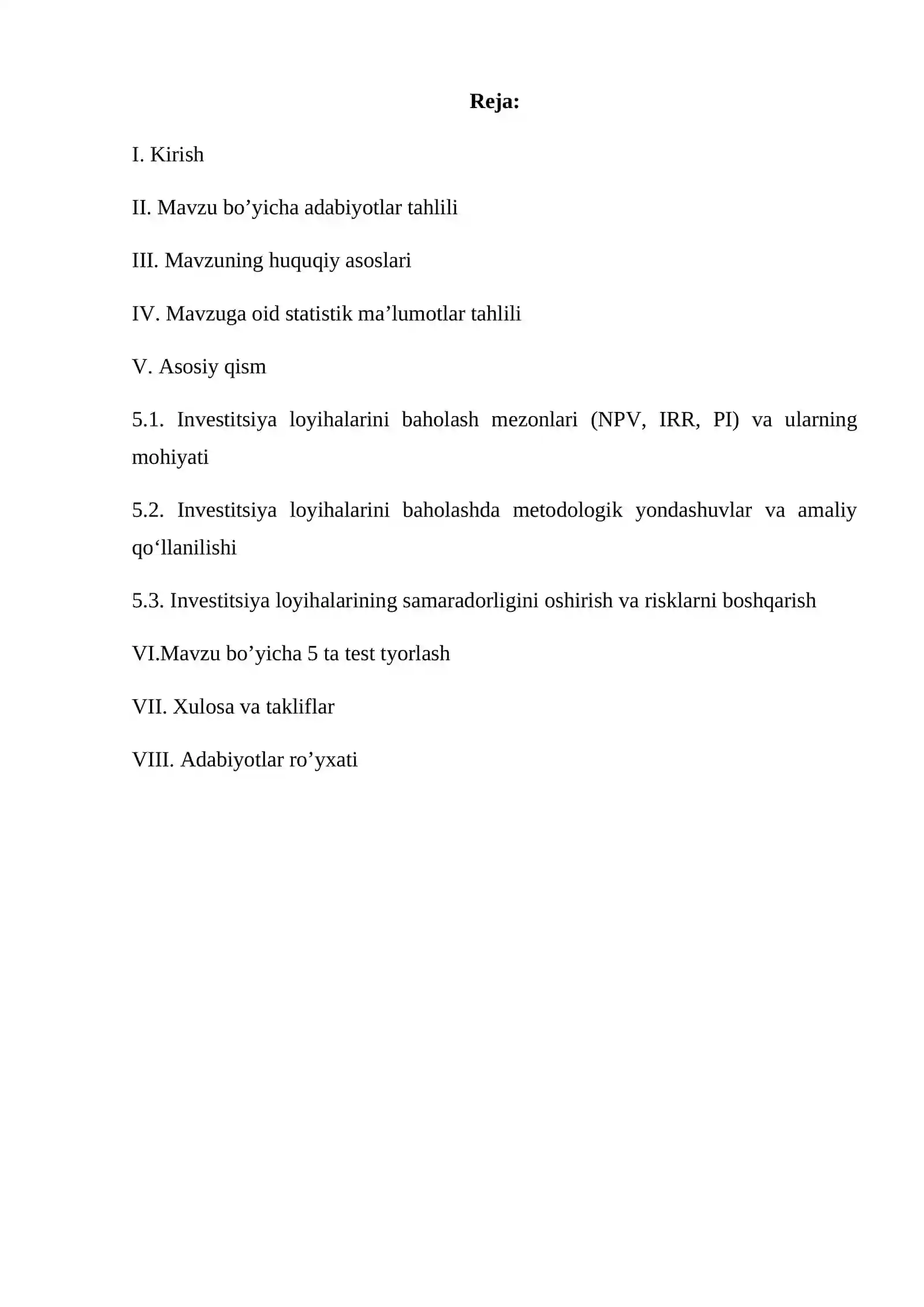Investitsiya loyihalarini baholash mezonlari (NPV, IRR, PI) 2