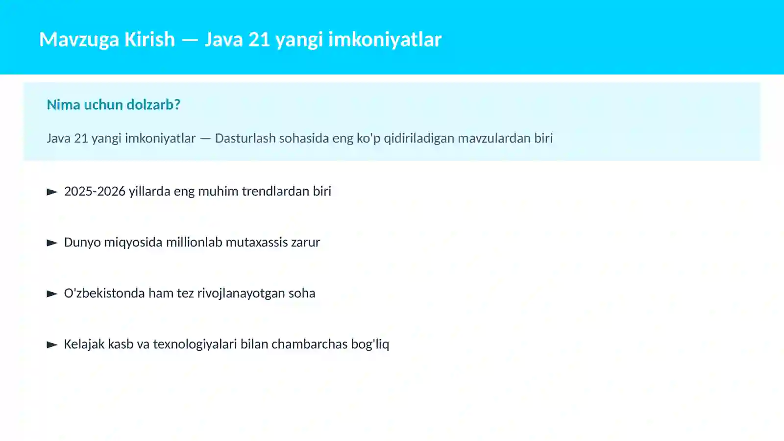Java 21 yangi imkoniyatlar 2