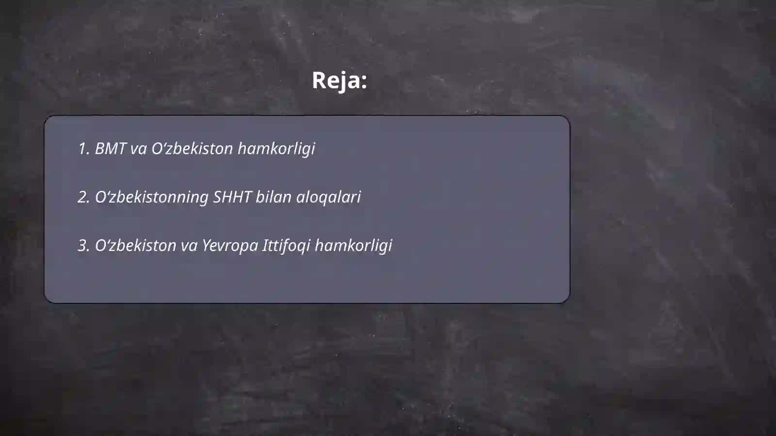 Oʻzbekistonnning xalqaro tashkilotlar bilan hamkorlik aloqalari 2