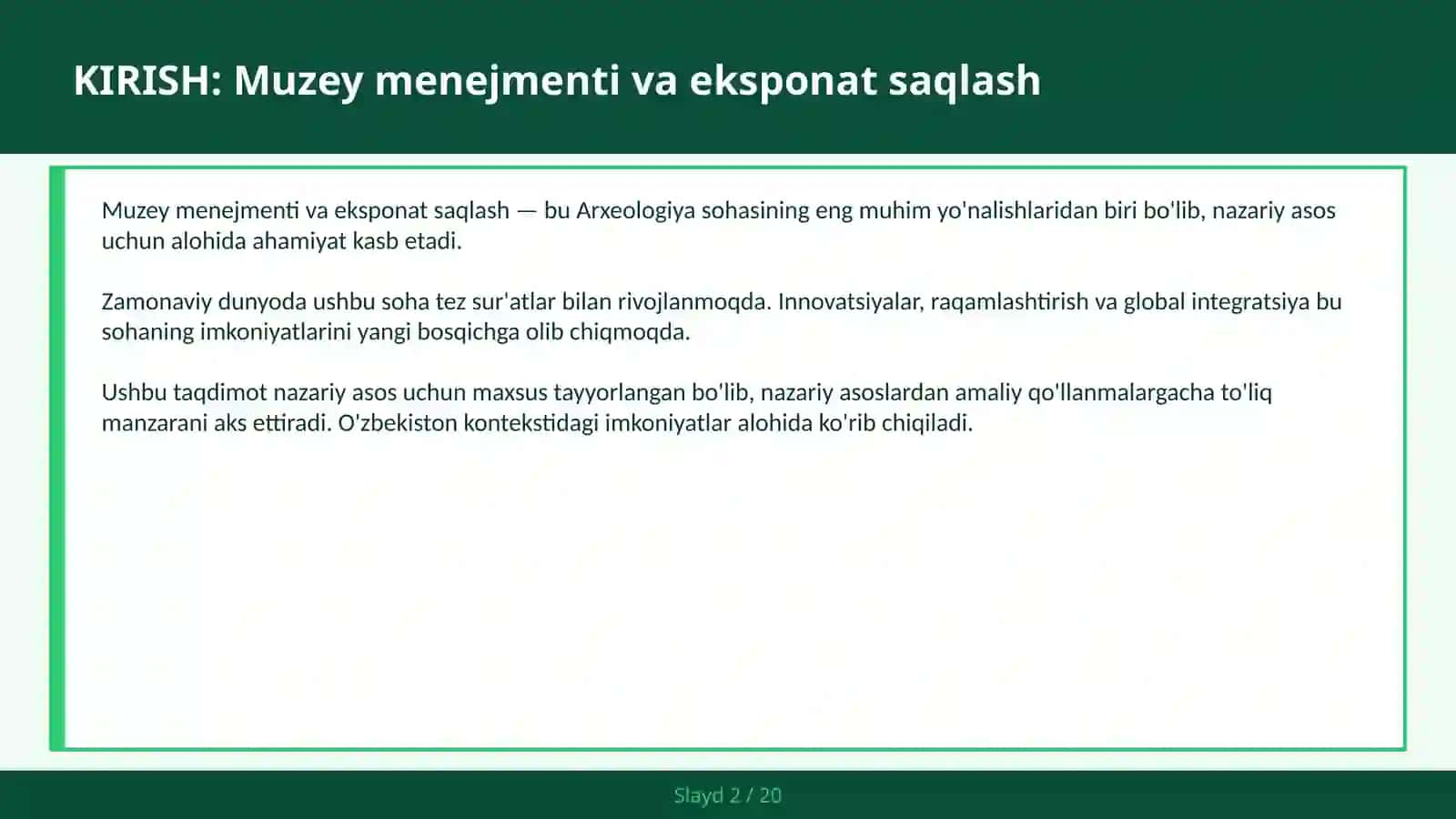 Muzey menejmenti va eksponat saqlash 2