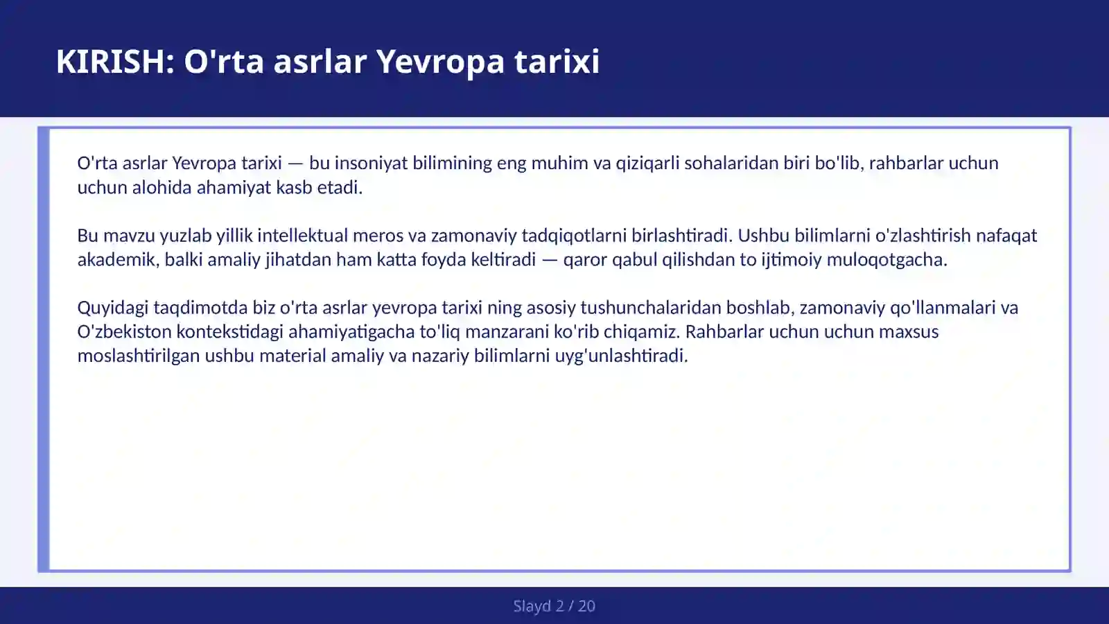 O'RTA ASRLAR YEVROPA TARIXI 2