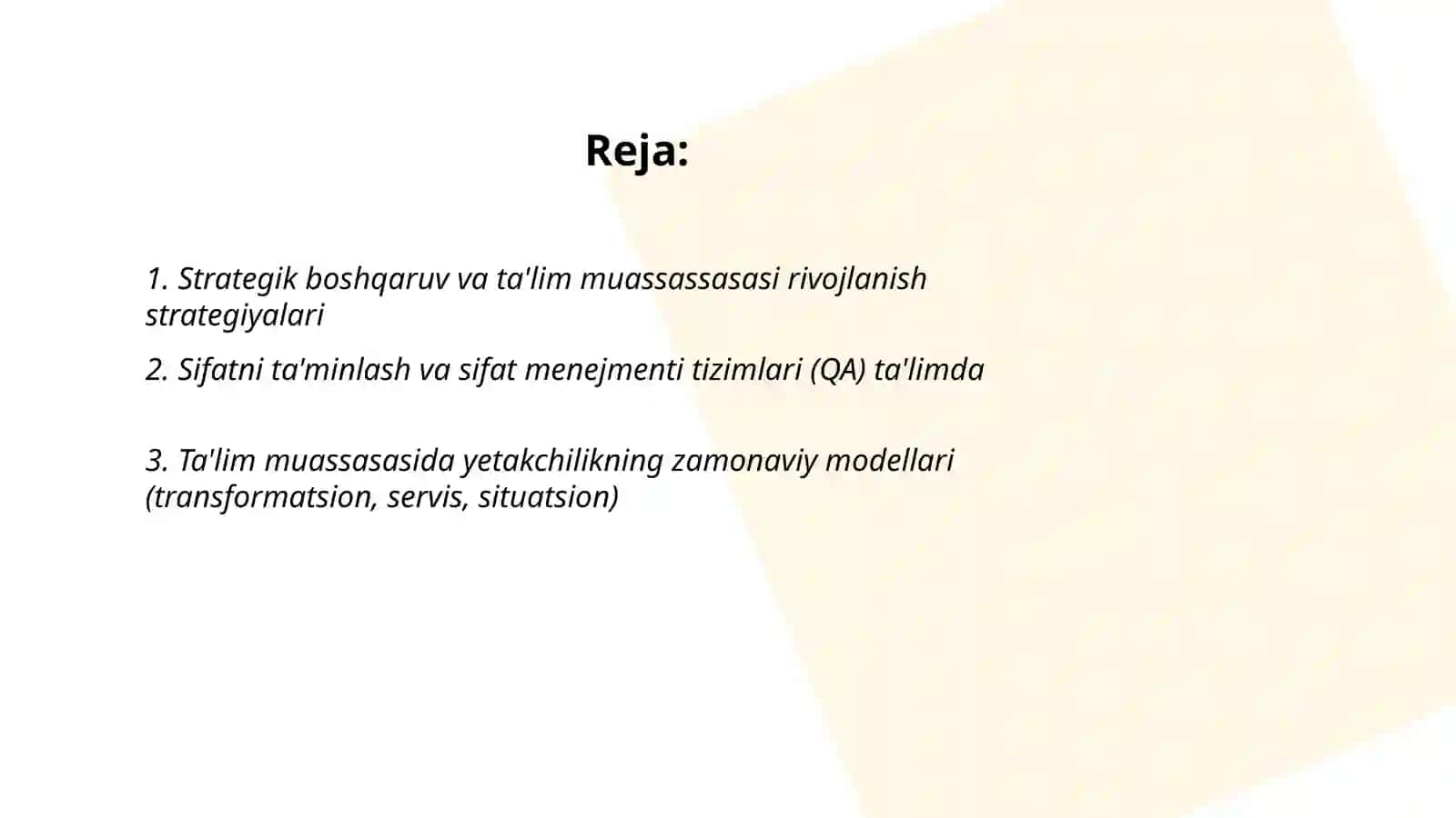 Strategik boshqaruv va ta'lim muassassasasi rivojlanish strategiyalari 2