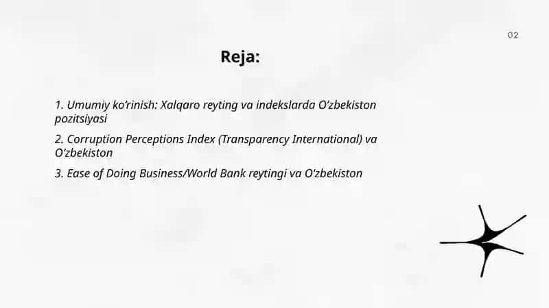 Xalqaro reyting va indexlarda Uzbekiston pozitsiyasi 2