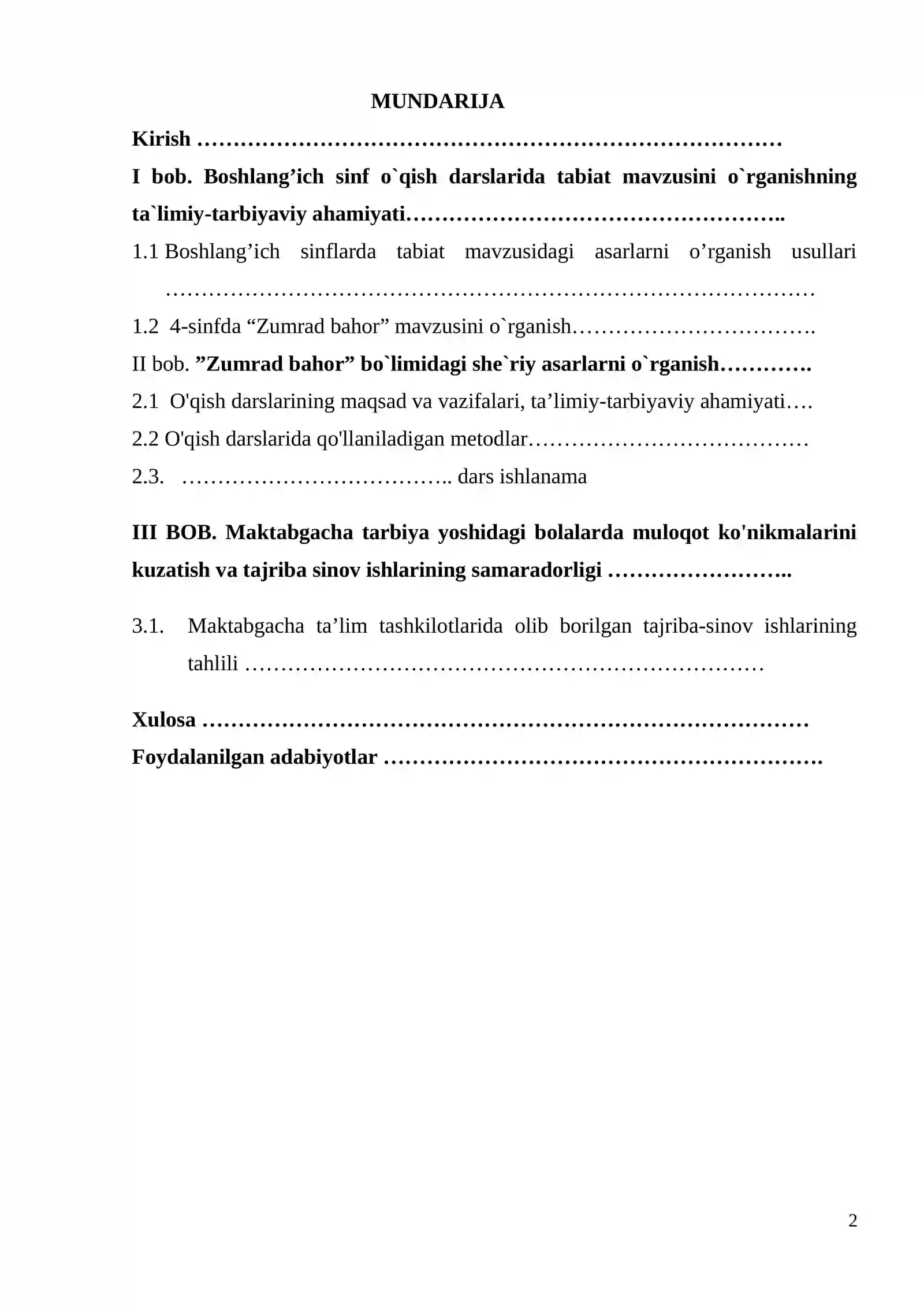 Boshlang’ich sinf ona tili va o’qish savodxonligi darslarida “tabiat ne’matlari” mavzusini o’rgatish 2