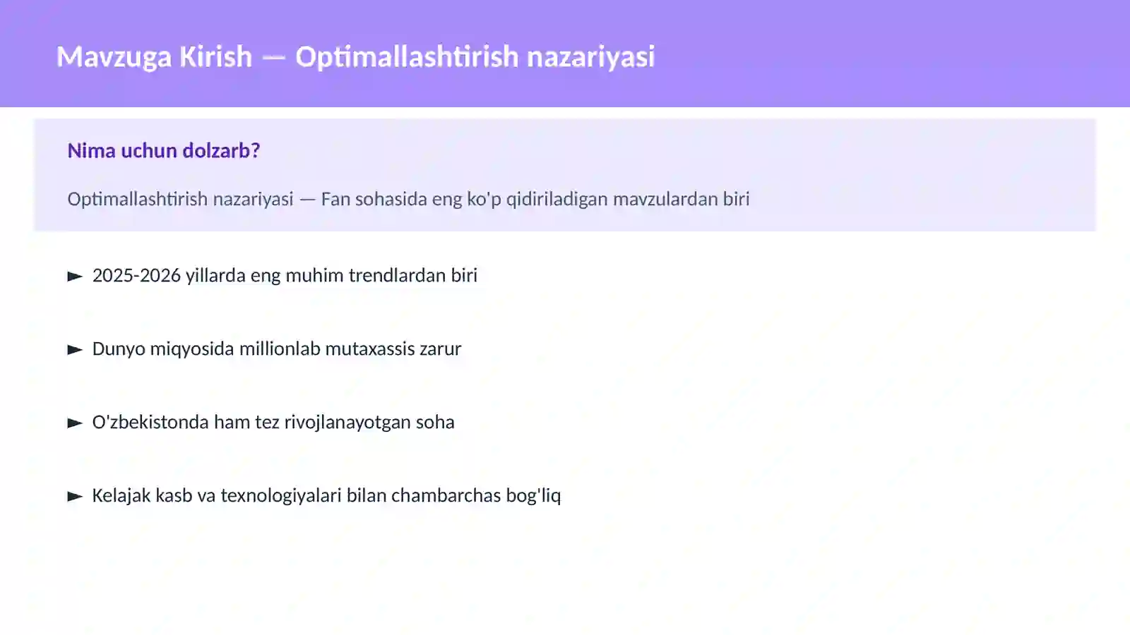 Optimallashtirish nazariyasi 2