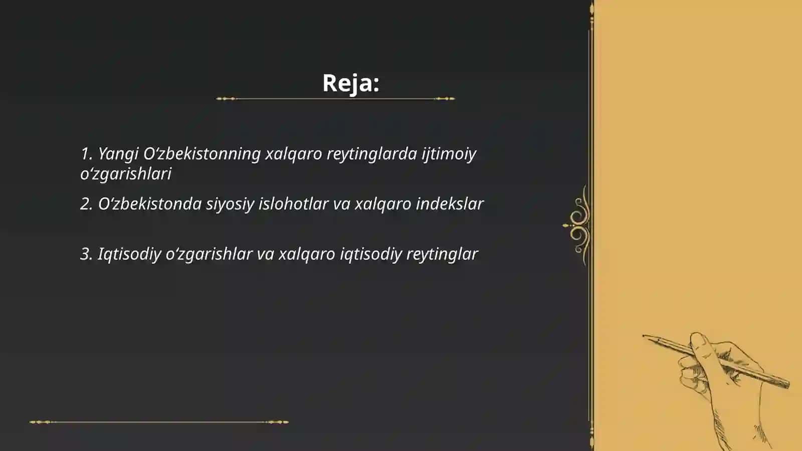 Yangi Oʻzbekiston ijtimoiy-siyosiy, iqtisodiy va madaniy hayotida roʻy berayotgan oʻzgarishlarning xalqaro reyting va indekslarda aks etilishi 2