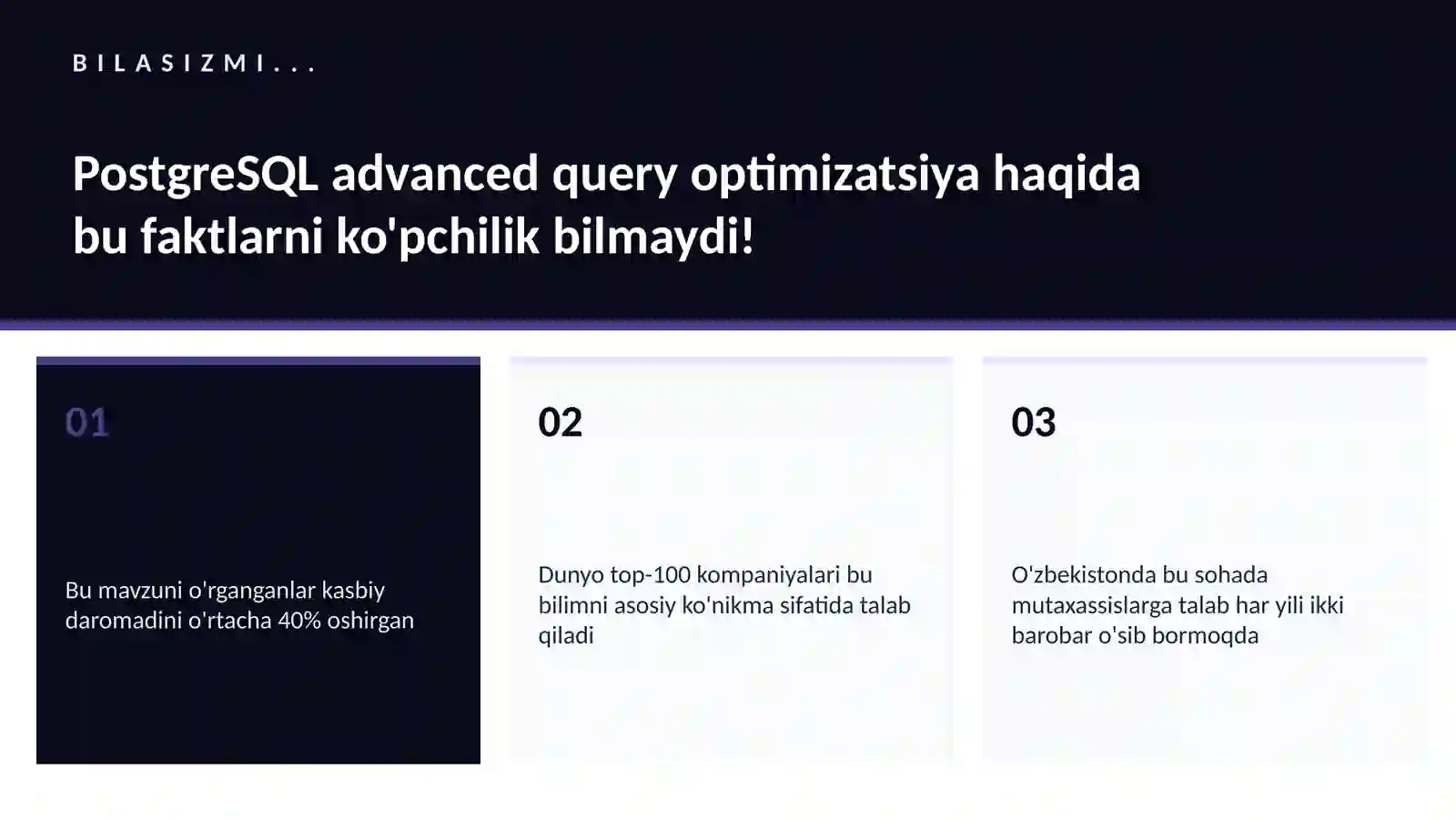 PostgreSQL advanced query optimizatsiya 2