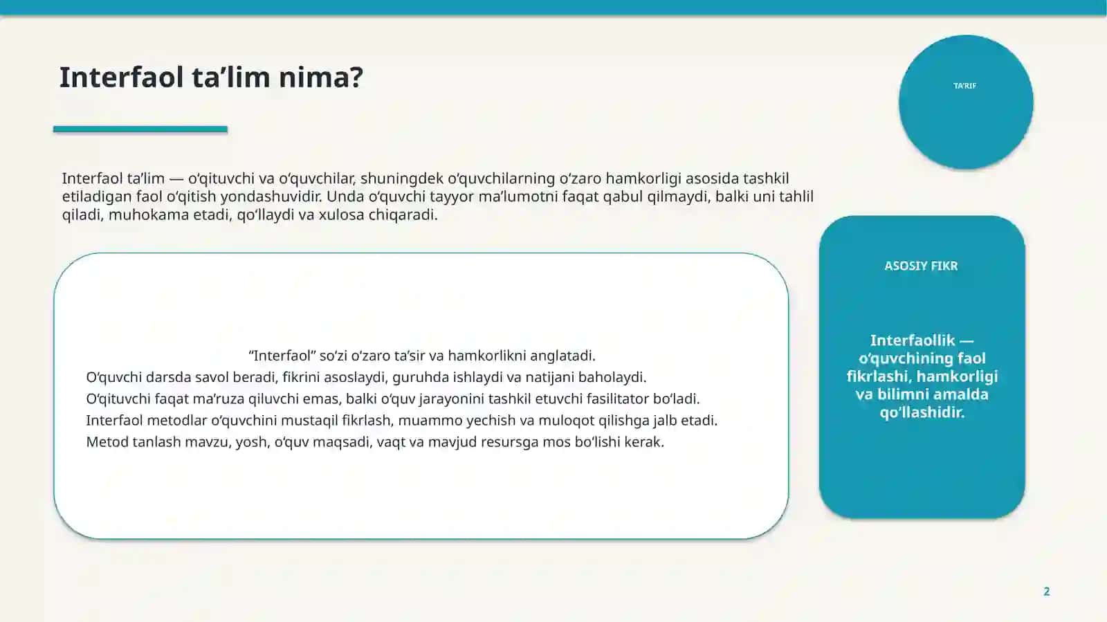 INTERFAOL TA’LIM METODLARI 2