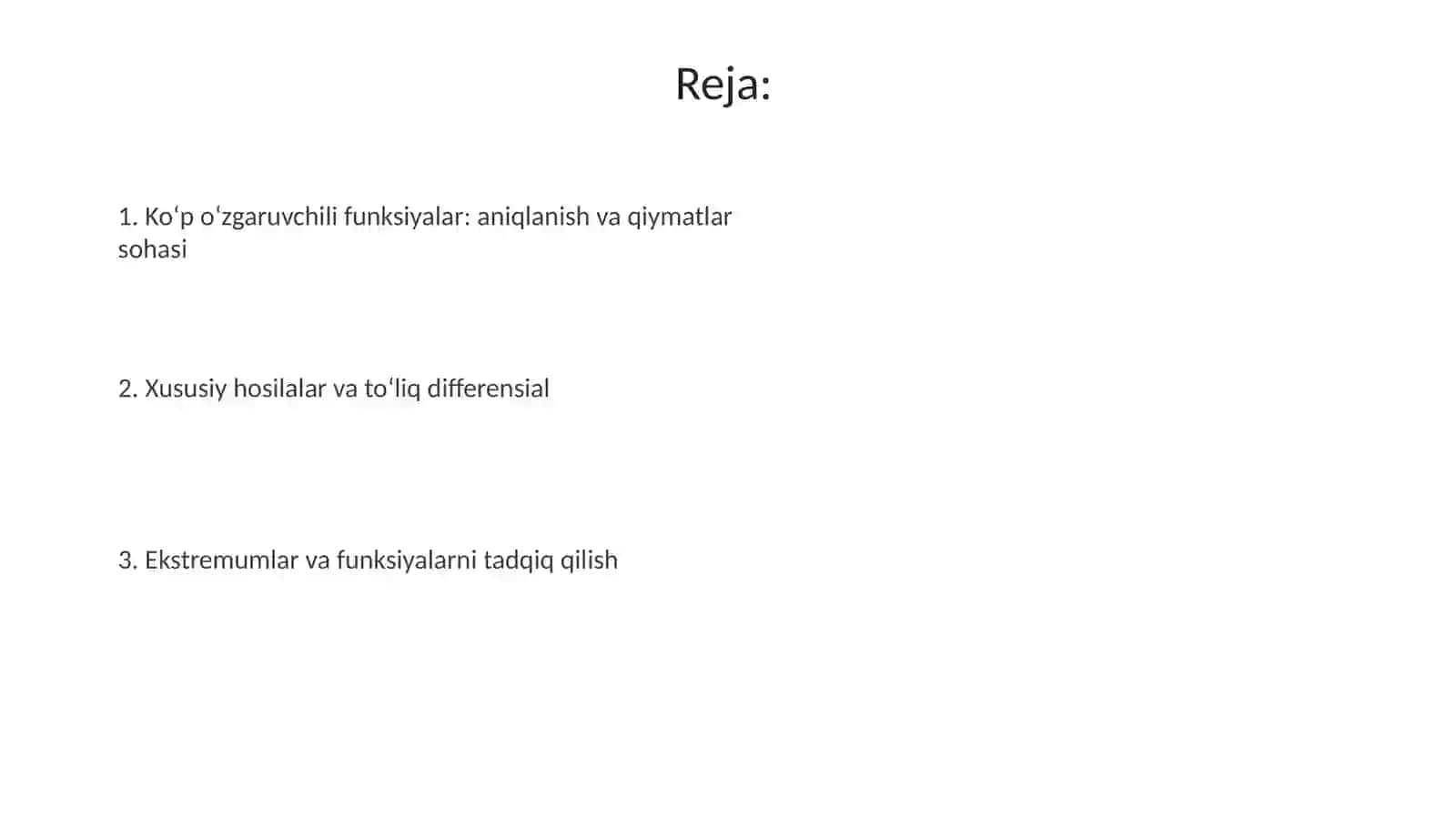 Ko'p o'zgaruvchi funksiyalar.Aniqlanish va o'zgarish va to'la differensial 2
