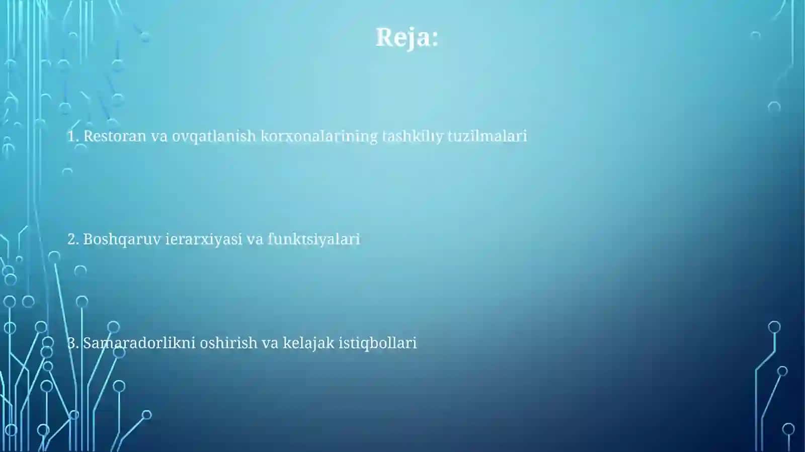 Restoranlar va umumiy ovqatlanish korxonalarning tashkiliy tuzilmalari 2