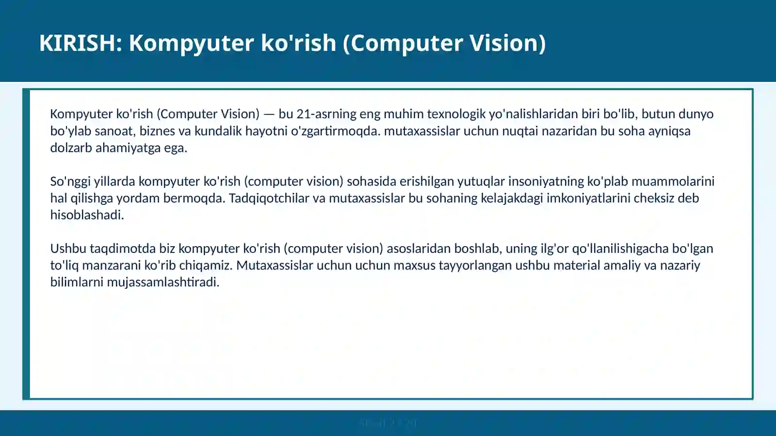 KOMPYUTER KO'RISH (COMPUTER VISION) 2
