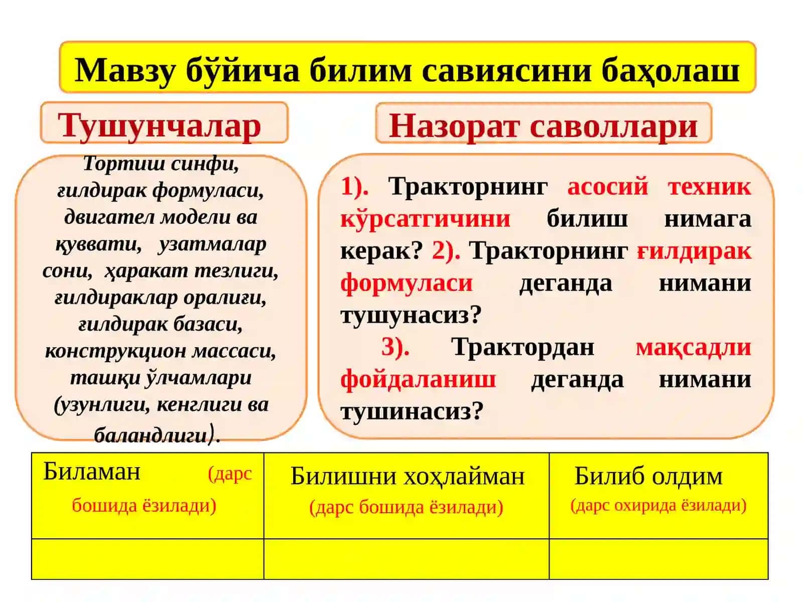 Тракторнинг техник кўрсатгичлари 2