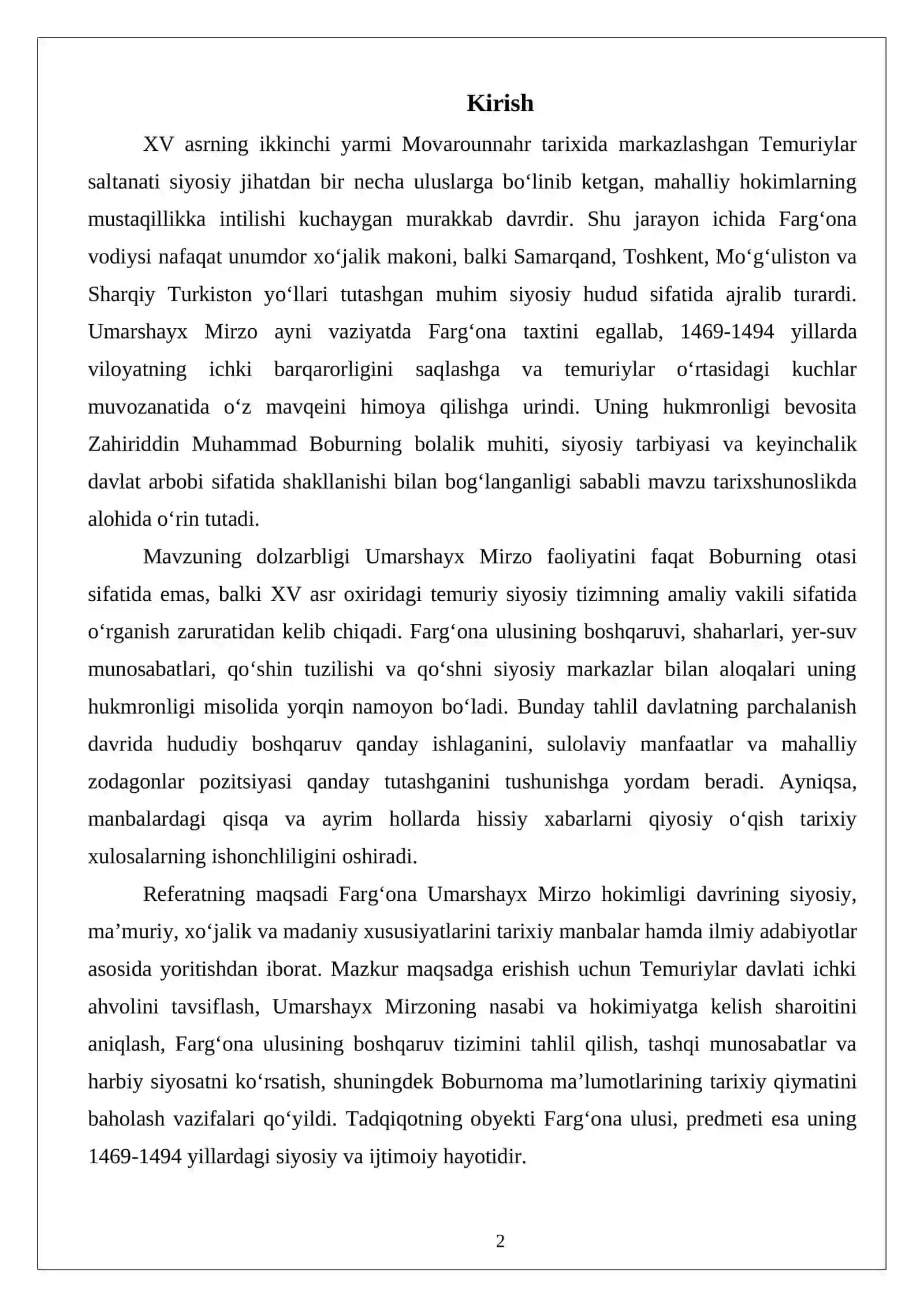 Farg‘ona Umarshayx Mirzo hokimligi davrida 2