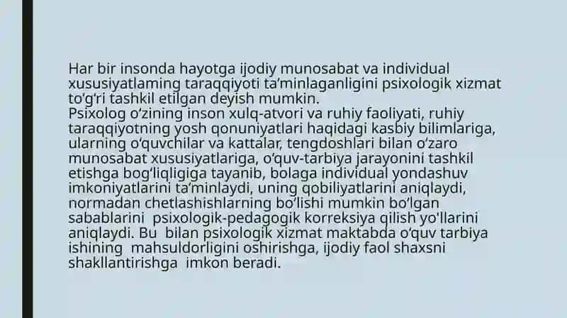 psixologik xizmatni tashkil etish muammolari 2