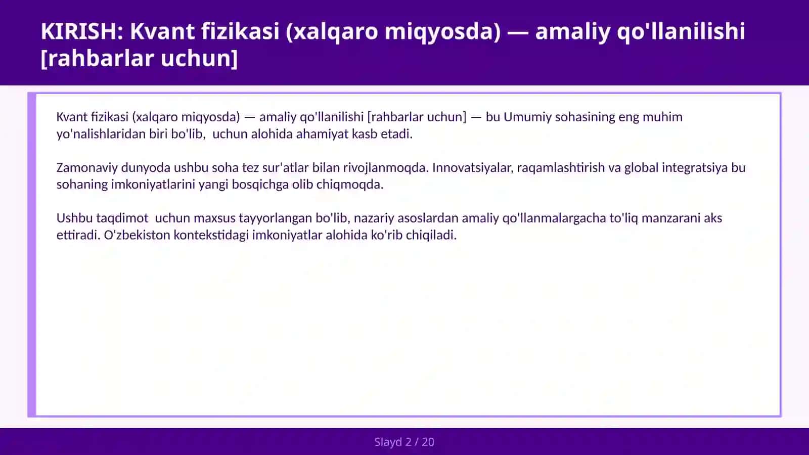 KVANT FIZIKASI (XALQARO MIQYOSDA) — AMALIY QO'LLANILISHI [RAHBARLAR UCHUN] 2