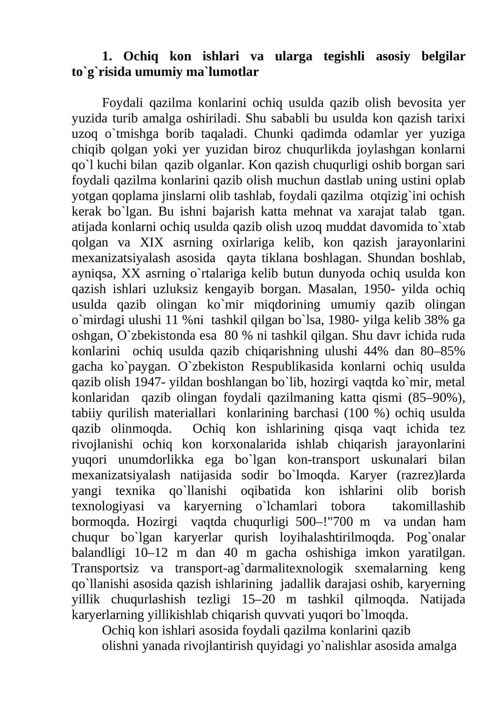 Foydali qazilma konlarini ochiq usulda qazib olishning texnologik asoslari 2