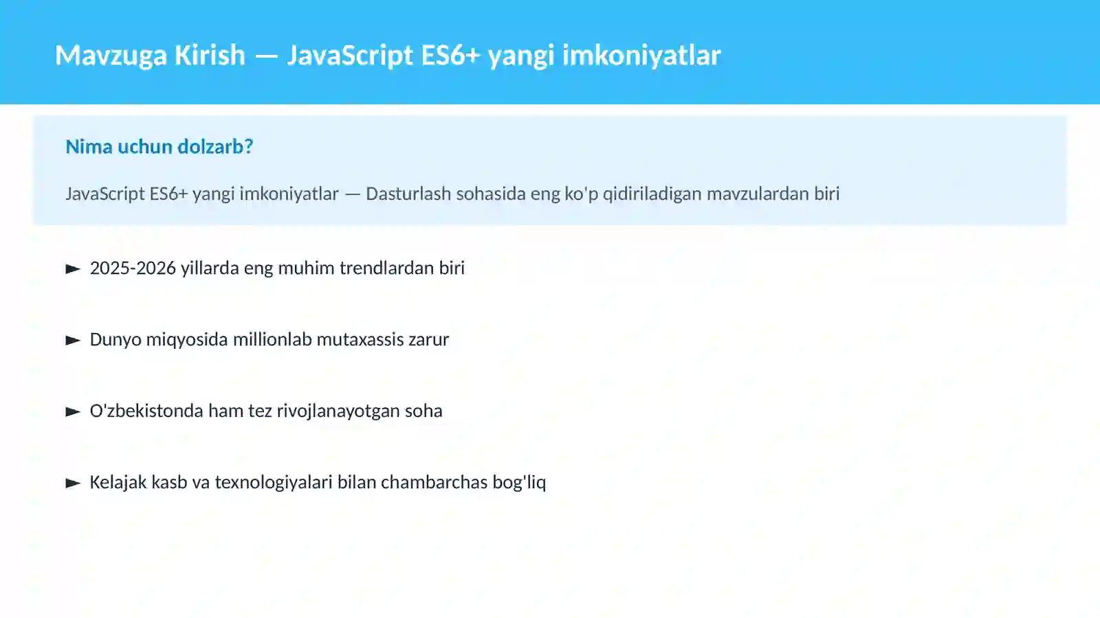 DASTURLASH | JAVASCRIPT VA WEB 2