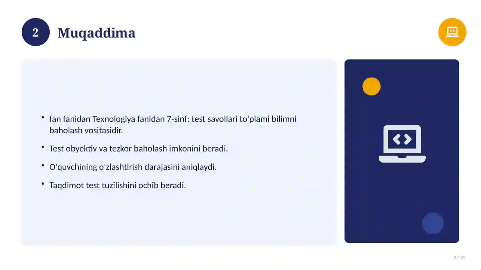 Texnologiya fanidan 7-sinf: test savollari to'plami 2