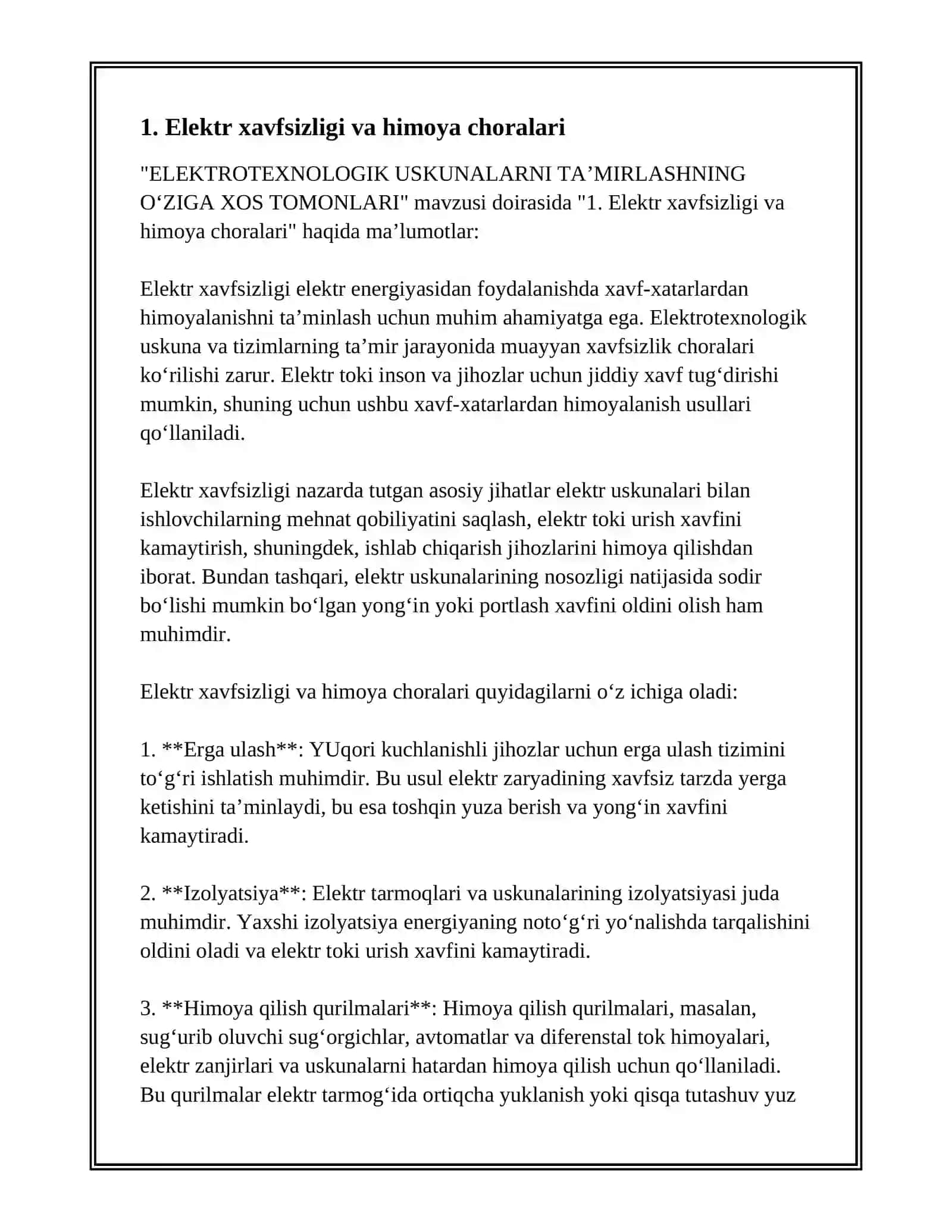 ELEKTROTEXNOLOGIK USKUNALARNI TAʼMIRLASHNING OʻZIGA XOS TOMONLARI 2