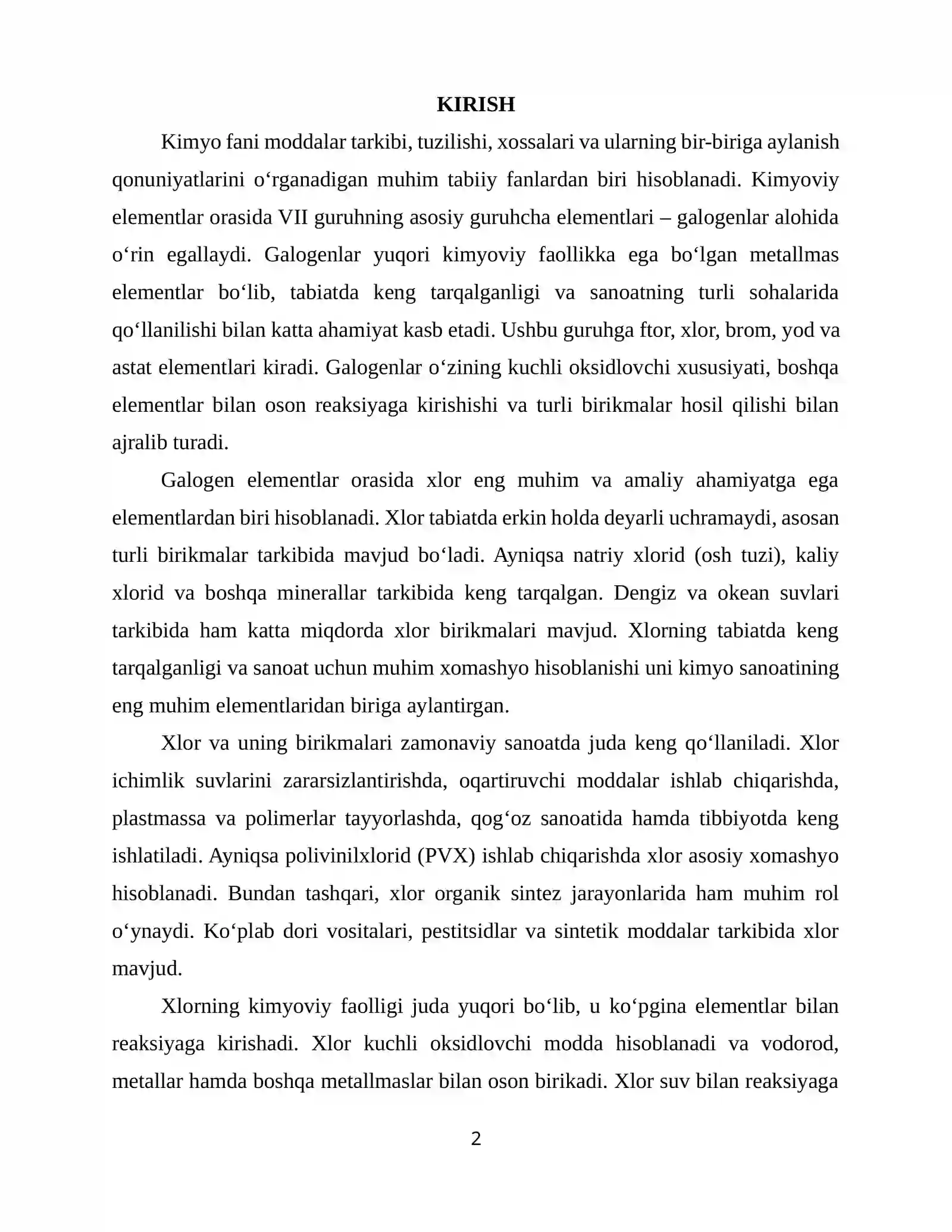 VII GURUHNING АSОSIY GURUHCHА ELЕMЕNTLАRI TАVSIFI. XLOR VA UNING BIRIKMALARI 2