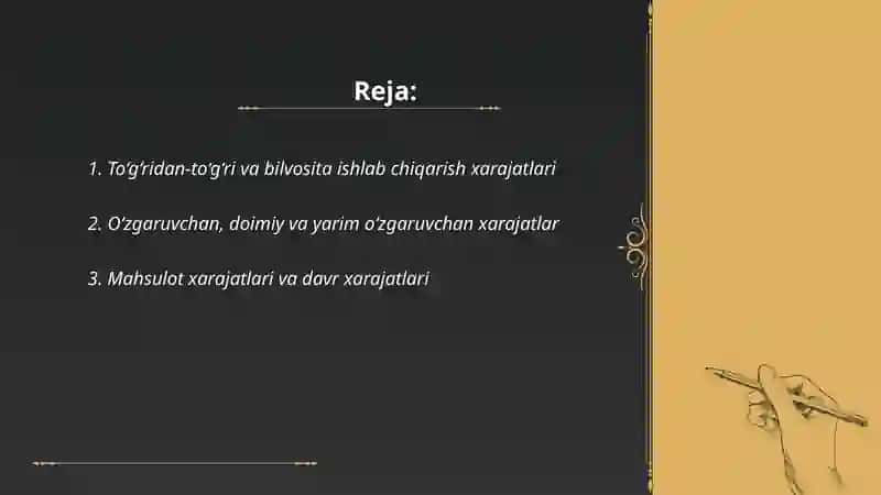 Ishlab chiqarish xarajatlarining tasnifi 2
