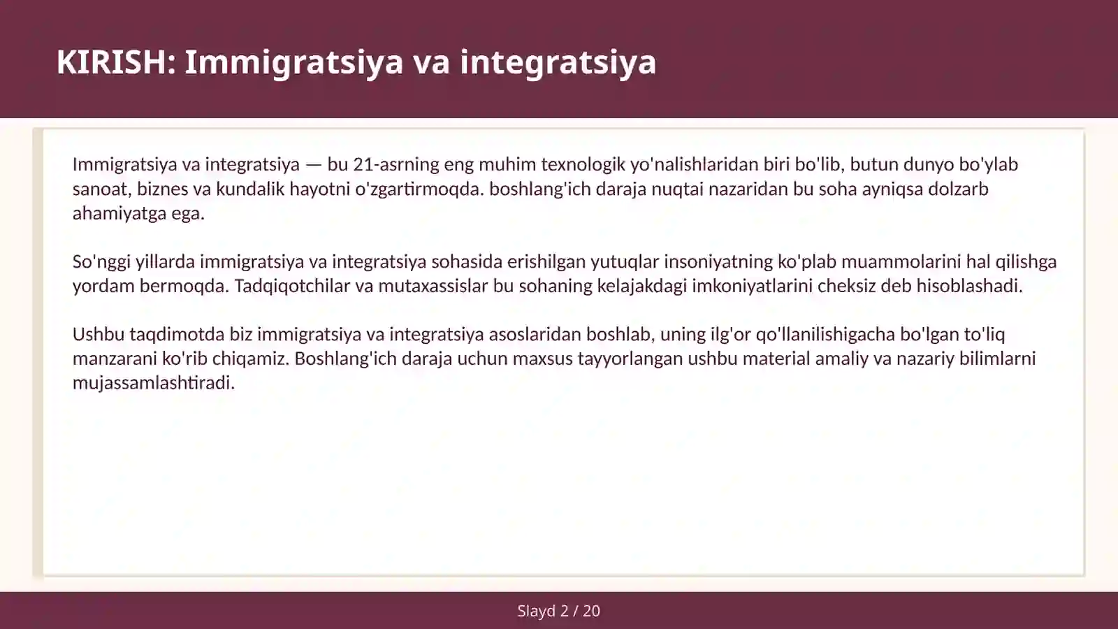 Immigratsiya va integratsiya 2