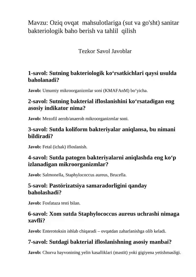 Oziq ovqat mahsulotlariga (sut va go'sht) sanitar bakteriologik baho berish va tahlil qilish 2