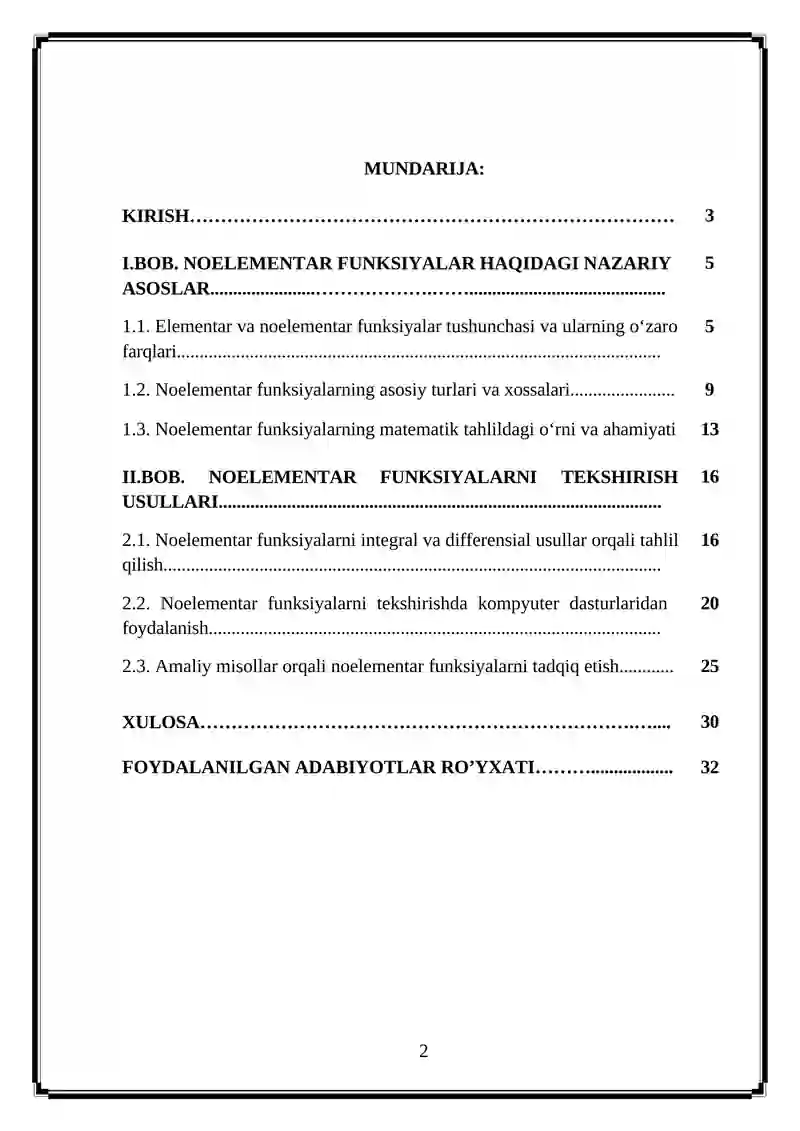 Noelementar funksiyalar, ularni tekshirish 2