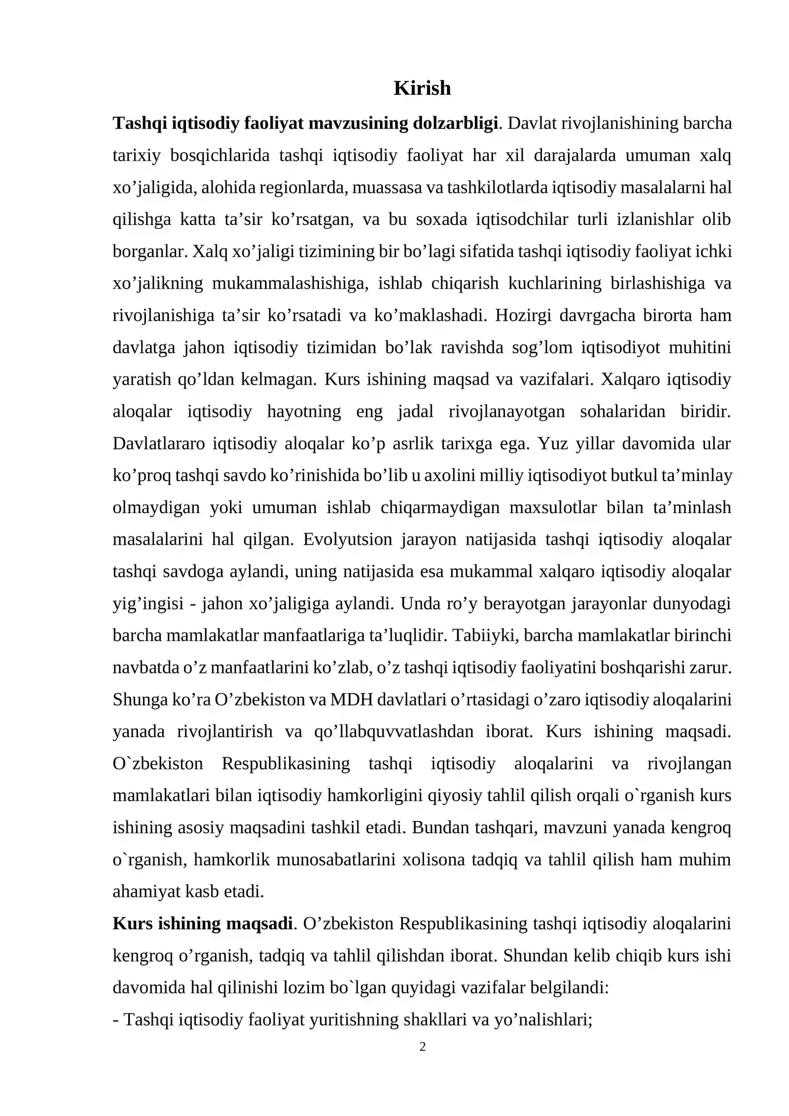 Tashqi iqtisodiy faoliyatning asosiy yo’nalishlari va ularni tartibga solish prinsiplari 2